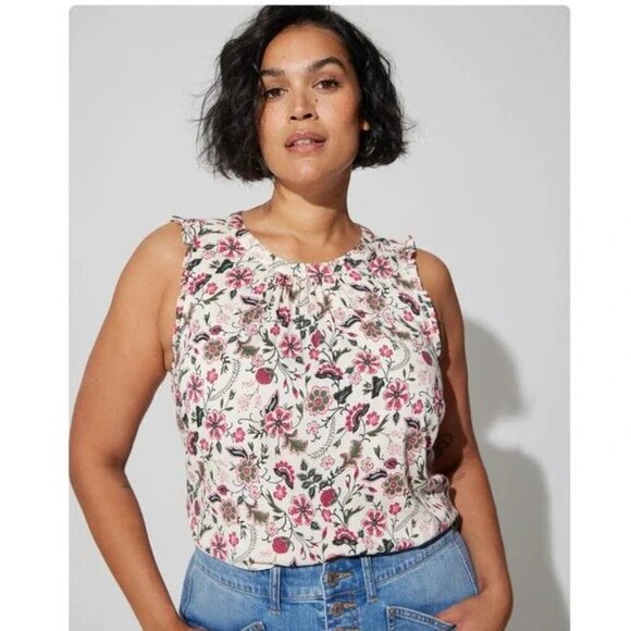 Torrid Rayon Slub Ruffle Mock Neck Tank - Picture 1 of 10